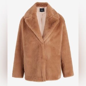 New w Tags Women’s Large Express Faux Fur Coat in Pecan - camel color